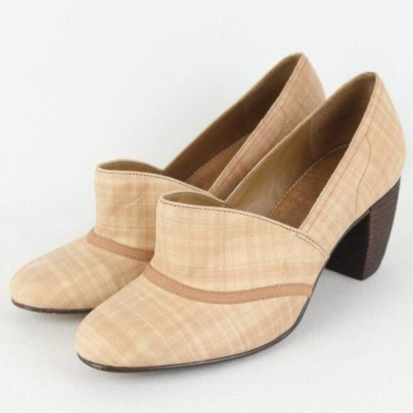 Schuler & Sons Philadelphia Women's Size 8.5 Cream Plaid Leather Slip On Heels - Picture 3 of 11